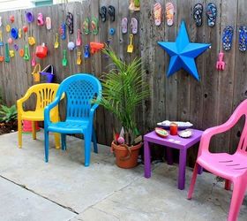 s 12 pool chair ideas we never would have thought of, painted furniture, pool designs, Turn mismatched chairs into a set with color