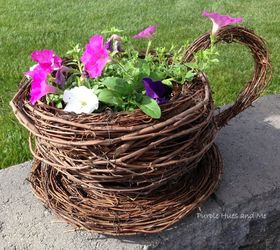 turn grapevine wreaths into a whimsical teacup saucer planter, container gardening, crafts, gardening, how to, wreaths