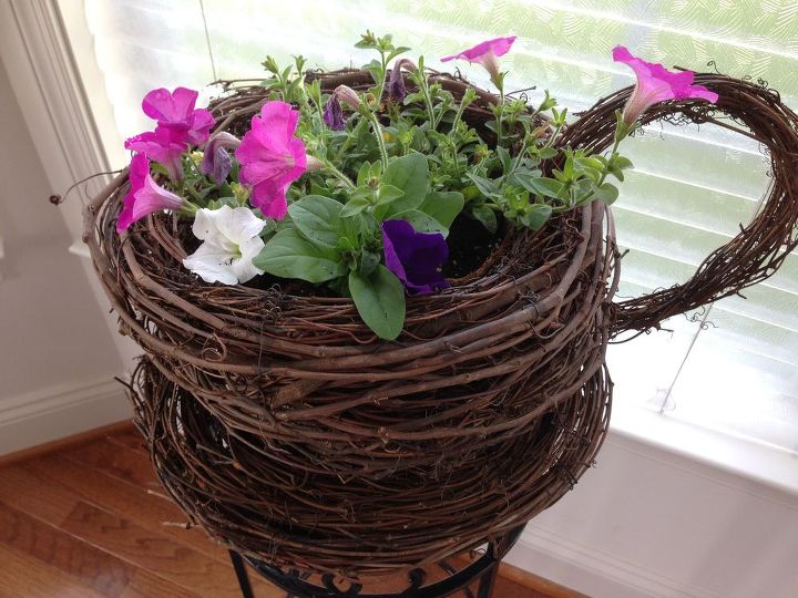 turn grapevine wreaths into a whimsical teacup saucer planter, container gardening, crafts, gardening, how to, wreaths