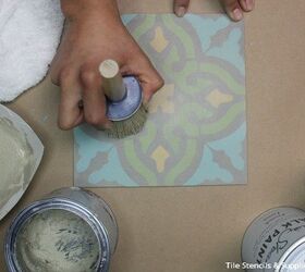 stencil tutorial encaustic tile wall decor, how to, painting, wall decor