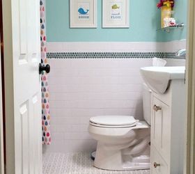 kids bathroom before after brightening a tiny windowless space, bathroom ideas, painting, small bathroom ideas, Penny tile is a classic touch