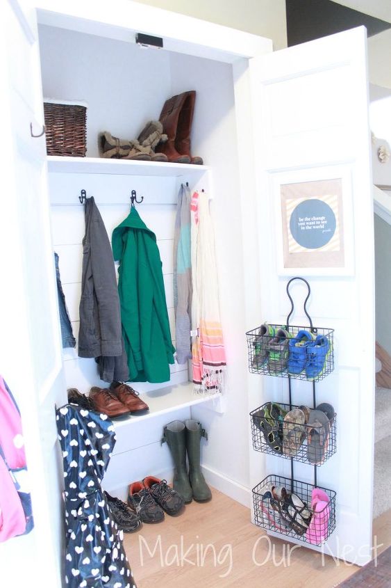 entry closet redo, closet, organizing