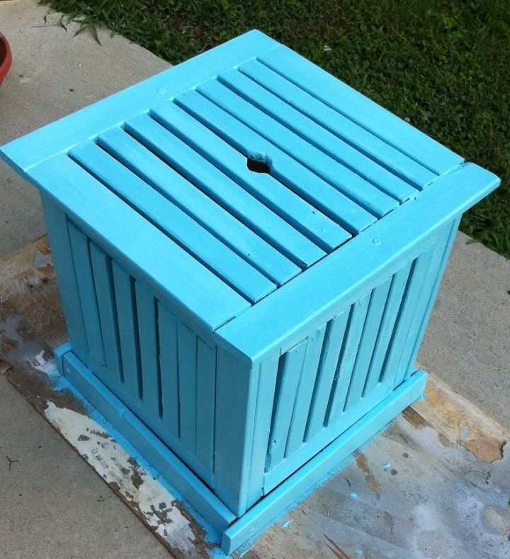 pop of color umbrella stand side table, outdoor furniture, painted furniture, woodworking projects