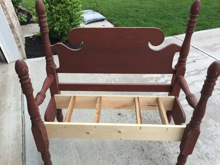 bench from bed, outdoor furniture, repurposing upcycling