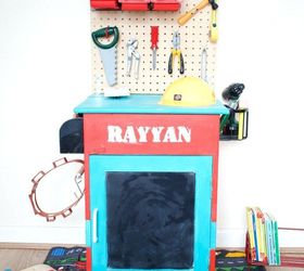 upcycled cabinet into a kids tool becnch, painted furniture, repurposing upcycling, tools