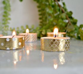 cut a piece of washi tape for these 25 creative ideas, Cover tea lights to make them look festive