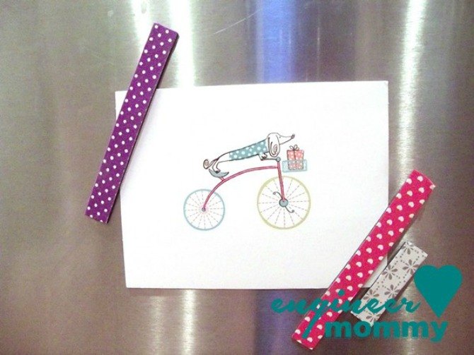 cut a piece of washi tape for these 25 creative ideas, Stick some on magnetic strips as fridge decor