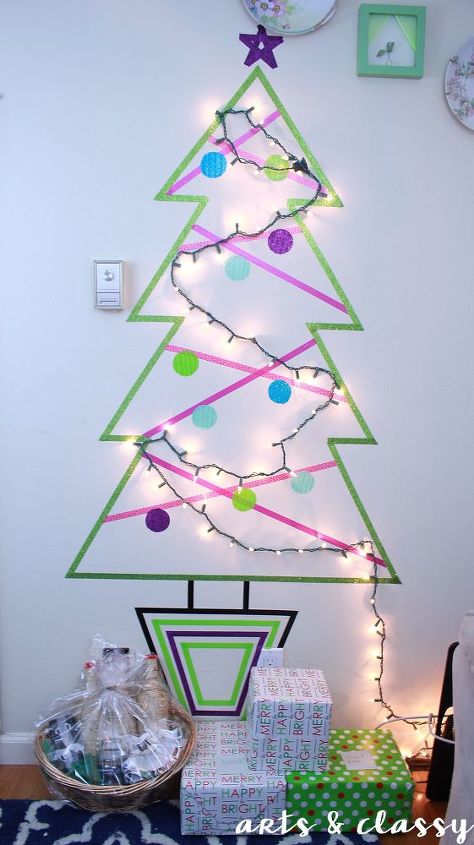 cut a piece of washi tape for these 25 creative ideas, Craf them into a no mess Christmas tree