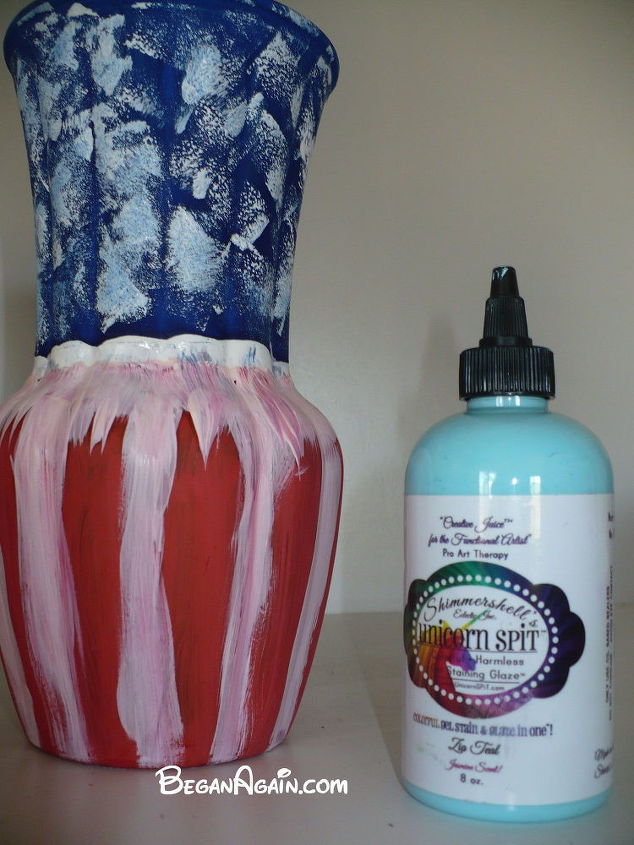 patriotic vase using unicorn spit , crafts, decoupage, seasonal holiday decor
