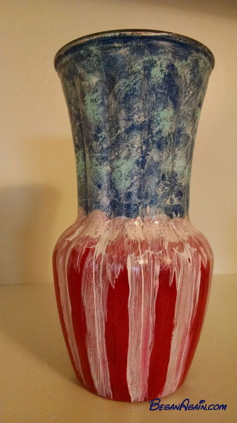 patriotic vase using unicorn spit , crafts, decoupage, seasonal holiday decor, Sealed and ready for finishing touches
