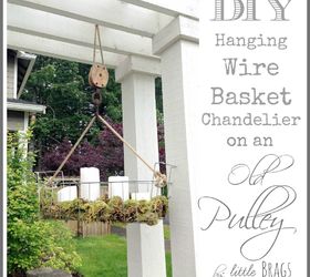 diy hanging wire basket on an old pulley, container gardening, crafts, diy