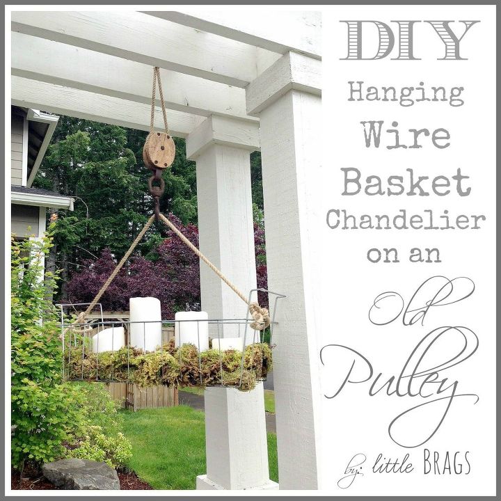 Diy Hanging Wire Basket On An Old Pulley Hometalk Diy Hanging Wire Basket On An Old Pulley Container Gardening Crafts