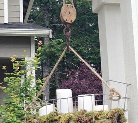 diy hanging wire basket on an old pulley, container gardening, crafts, diy