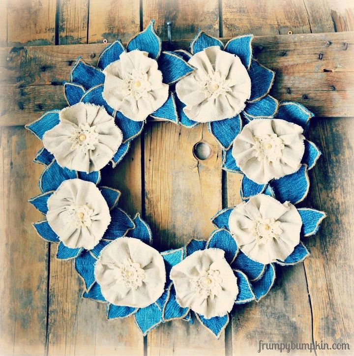 16 patriotic wreaths that will fill you with pride, Floral Denim Drop Cloth Wreath