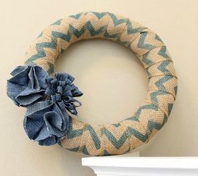 16 patriotic wreaths that will fill you with pride, Burlap Ribbon and Denim Flower Wreath