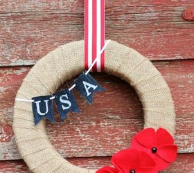 16 patriotic wreaths that will fill you with pride, Burlap Wrapped and Red Felt Flowers