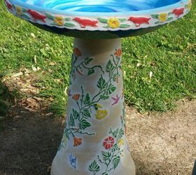 garage sale bird bath makeover with unicorn spit, outdoor furniture, painted furniture, Finished product