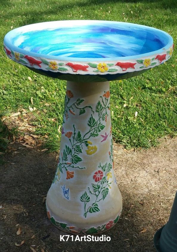 garage sale bird bath makeover with unicorn spit, outdoor furniture, painted furniture, Finished product