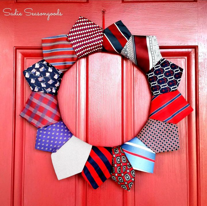thrifted necktie patriotic wreath, crafts, how to, patriotic decor ideas, repurposing upcycling, seasonal holiday decor, wreaths