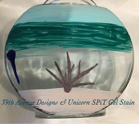 glass fish bowl gets under the sea view with unicorn spit gel stain, crafts, Navajo Jewel is down now it s Blue Thunder