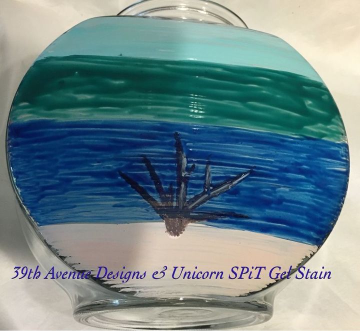 glass fish bowl gets under the sea view with unicorn spit gel stain, crafts, The first layer of water is complete