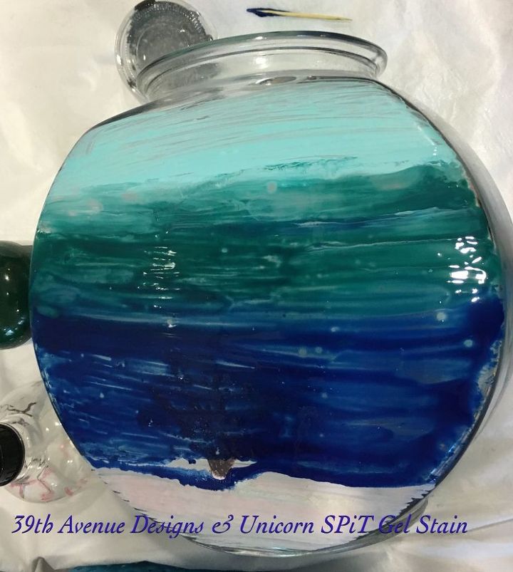 glass fish bowl gets under the sea view with unicorn spit gel stain, crafts, More SPiT is added