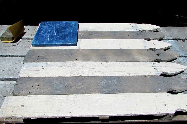 american flag made with pickets, outdoor living, painted furniture, patriotic decor ideas, seasonal holiday decor