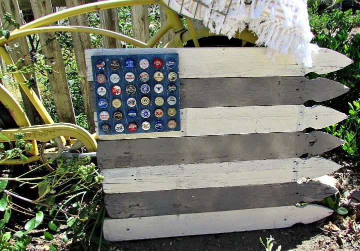 american flag made with pickets, outdoor living, painted furniture, patriotic decor ideas, seasonal holiday decor