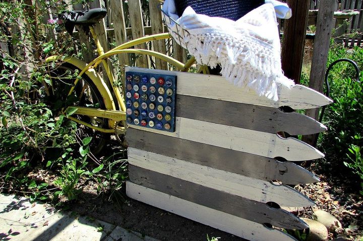 american flag made with pickets, outdoor living, painted furniture, patriotic decor ideas, seasonal holiday decor