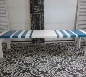 modern turquoise white striped bench, painted furniture, EntriWays com