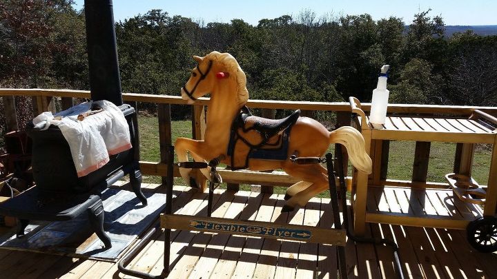 vintage hobby horse, outdoor furniture, painting