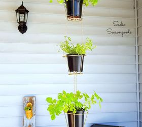 hanging herb baskets from thrift store lampshades, container gardening, crafts, repurposing upcycling