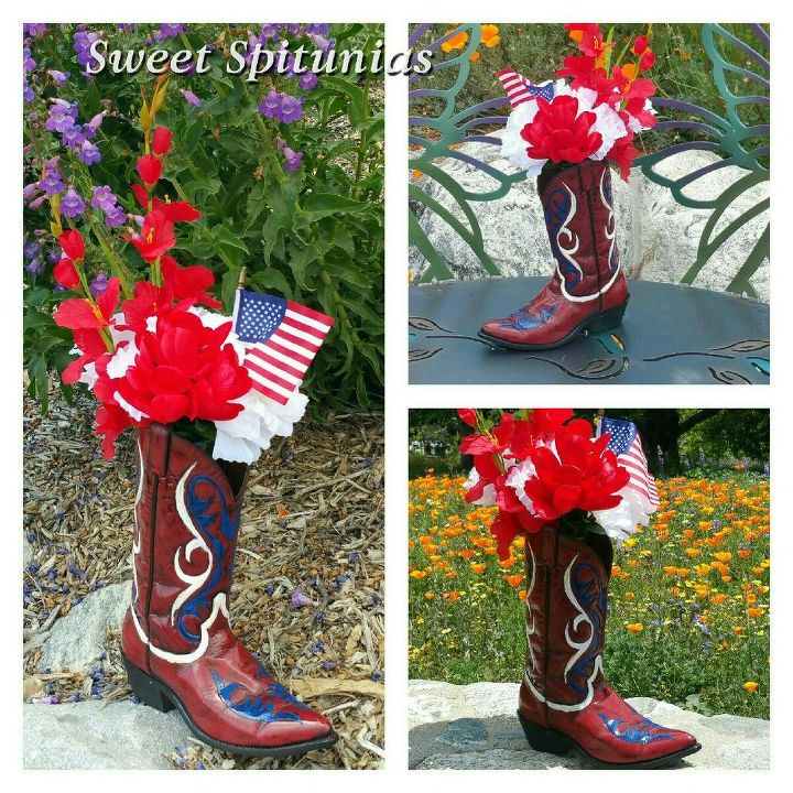 these boot s where made for spittin , crafts, gardening, patriotic decor ideas, repurposing upcycling, seasonal holiday decor