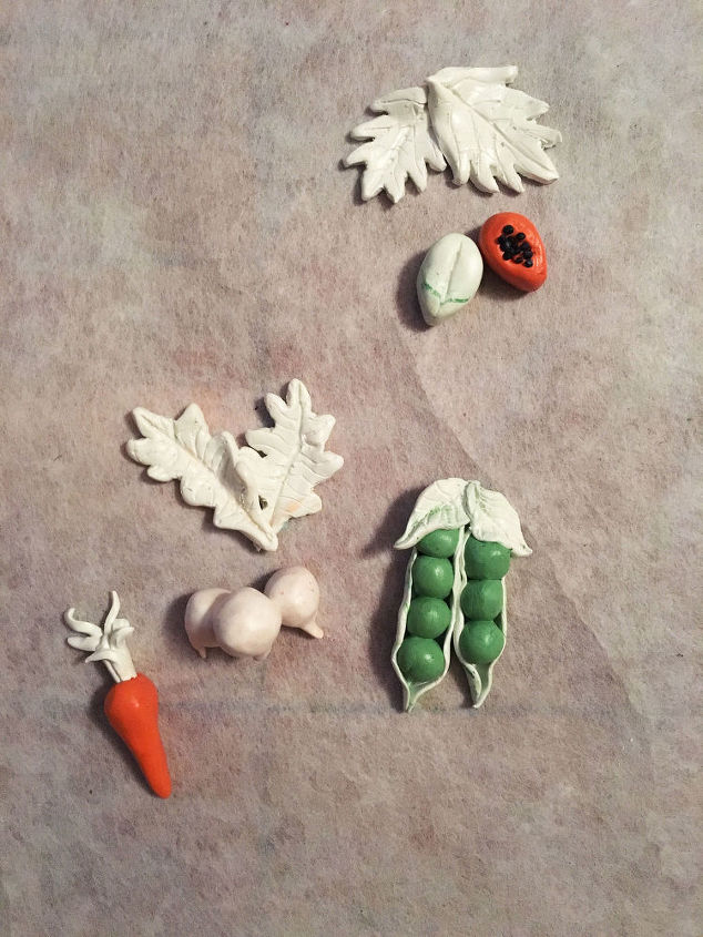 polymer clay veggie fruit magnets, crafts, how to