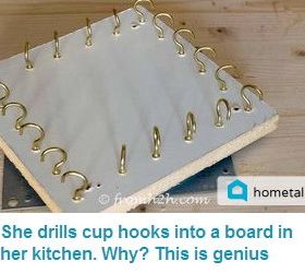 q what to do withdrilled cup hooks on board in kitchen, kitchen design