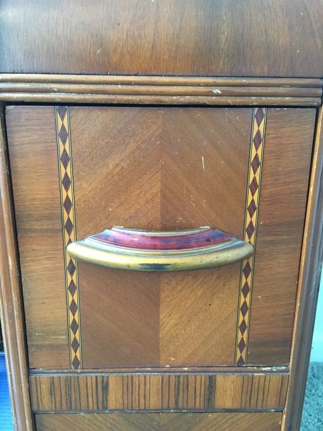 best way to clean strip and preserve veneer wood, Front of dresser and handle