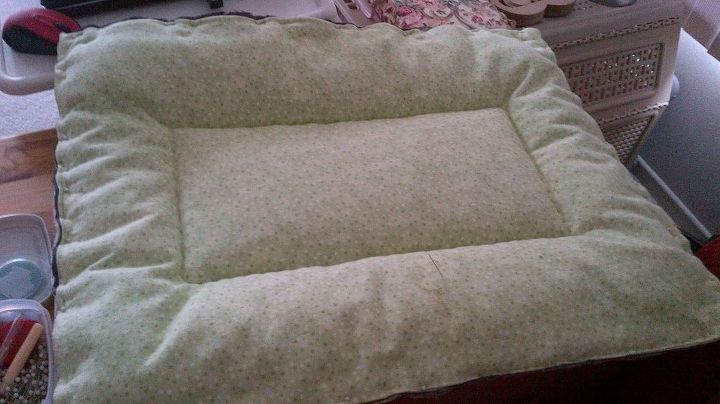 matching dog bed and quilt, pets, pets animals, repurposing upcycling, Beginning of cushion with flannel overlay