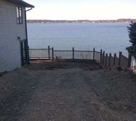 q ideas help , concrete masonry, decks, flooring, home improvement, home maintenance repairs, landscape, large home improvement projects, major home repair, Lake from entertaining area All decking retaining wall and pavers were here We need ideas