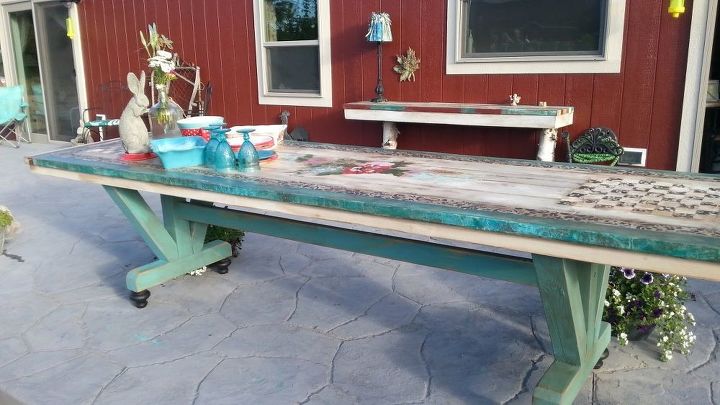 ron s custom table from scrap wood, chalk paint, outdoor living, painted furniture