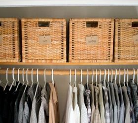 s 13 beauty hacks for your overstuffed closet, closet, doors, organizing, Streamline your storage with pretty baskets