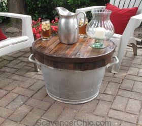 s 17 actually useful tricks to get your backyard ready for summer, outdoor furniture, outdoor living, Make a small table from a large metal bucket