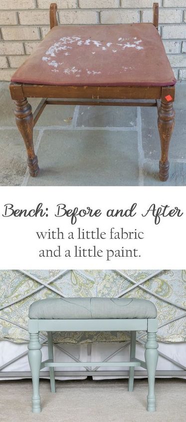 paint fabric new life to an old bench, painted furniture, reupholster