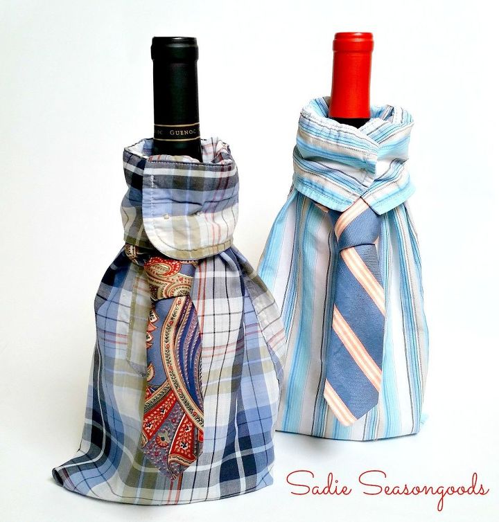How To Decorate Wine Bottles For A Gift Prepossessing How To Make Dress Shirt And Tie Wine Bottle Gift Bags Hometalk Inspiration How To Decorate Wine Bottles For A Gift Beauteous How To Make Dress Shirt And Tie Wine Bottle Gift Bags Hometalk Decorating Design