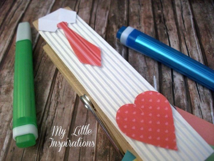 diy father s day peg paperweight, crafts, seasonal holiday decor, Red cardboard with tiny hearts for the heart