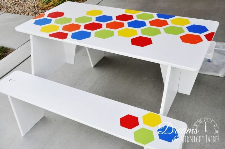 painted puzzle picnic tables 3 fun summer ideas, painted furniture, woodworking projects