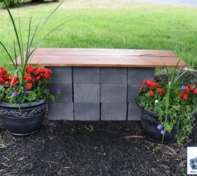 diy wood and cinder block bench, outdoor furniture