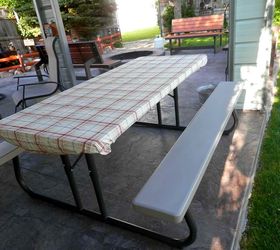 s 9 brilliant home hacks using twin sized sheets, home decor, repurposing upcycling, Use a fitted sheets as a picnic table cloth
