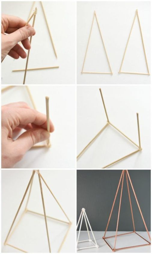 how to make gold diy geometric sculptures for free , crafts, home decor, how to, repurposing upcycling