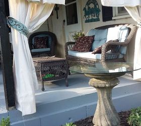 porch remodel with curtains lights landscaping, home decor, home improvement, landscape, porches, window treatments