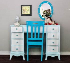 before and after vintage desk vanity for a little girl, bedroom ideas, painted furniture